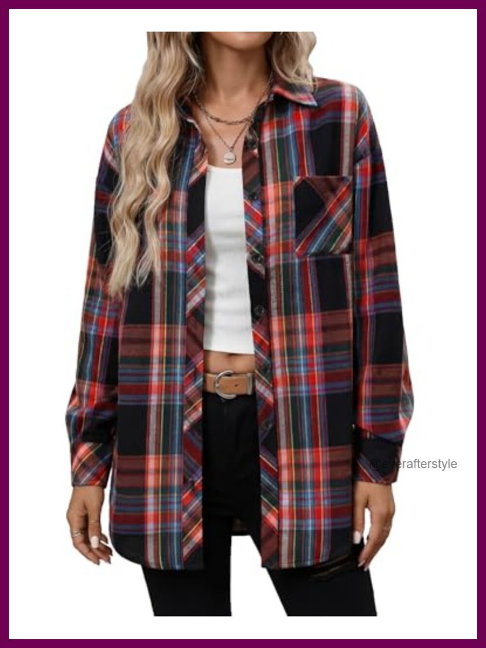 Women's Plaid Button Down Shirt Long Sleeve Flannel Oversized Casual Blouse